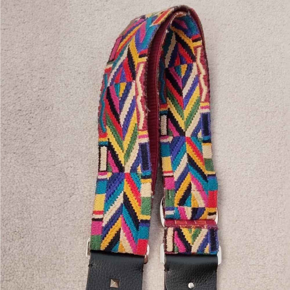Valentino Multicolor Geometric Woven Suspenders with Black Leather Ends